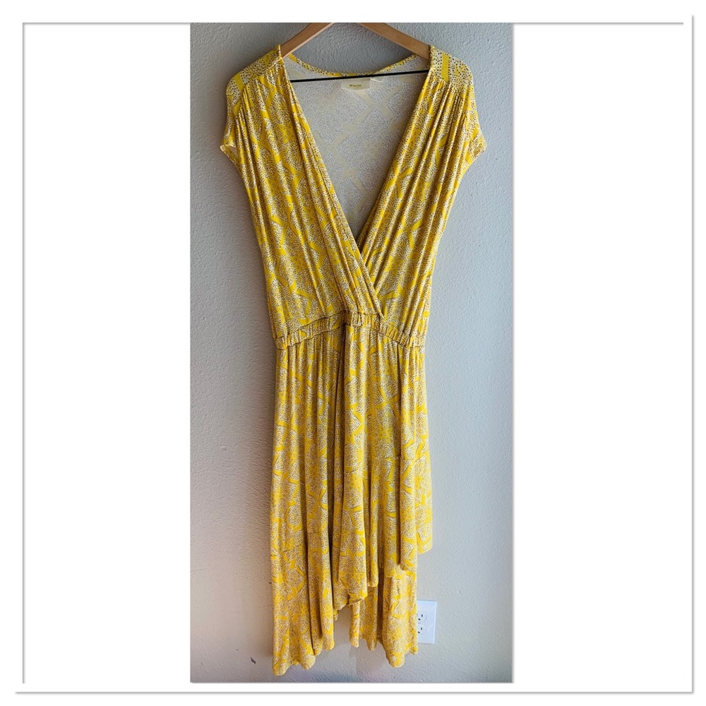 Anthropologie Maeve Fete Midi Dress Yellow Burgundy Dot Print Size Medium